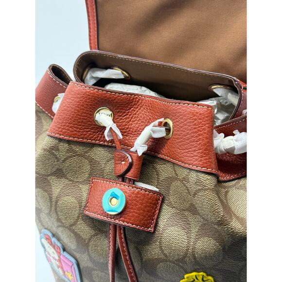 Coach X Peanuts Dempsey Drawstring Backpack*Signature Canvas With Patches*BNWT - Picture 2 of 8